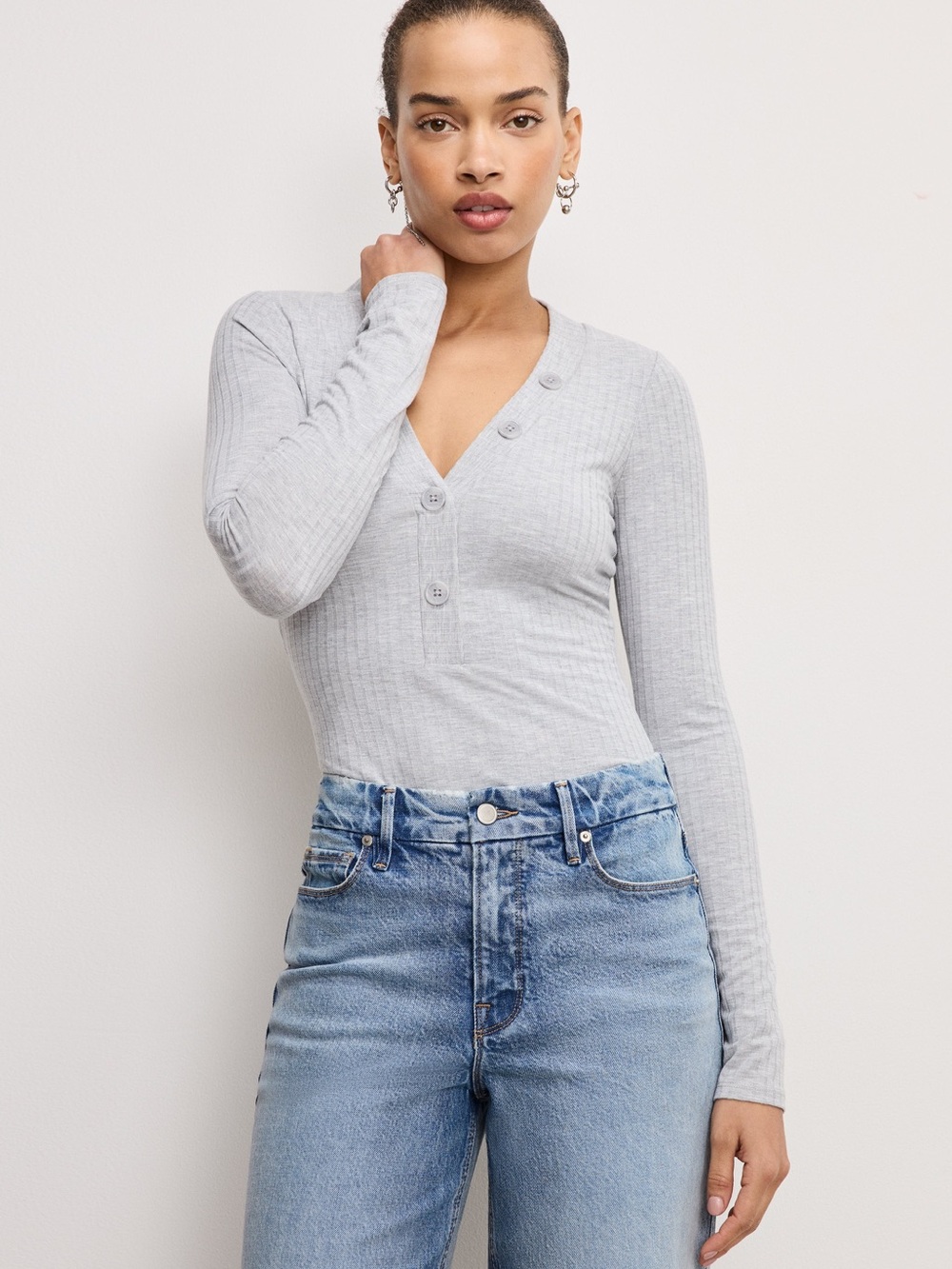 Good American ribbed Henley bodysuit